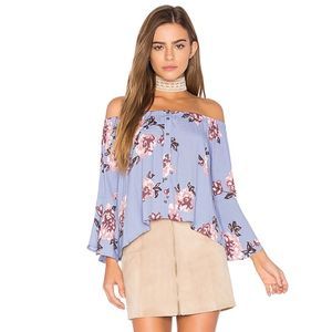NEW ASTR Amelia Off the Shoulder Periwinkle Floral Top Spring Peasant Top Boho S
